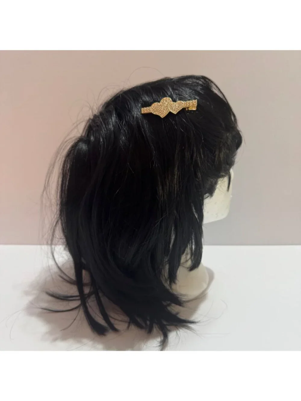 Gold-Tone Double Heart Hair Clip With Rhinestone Accents Stylish & Elegant New